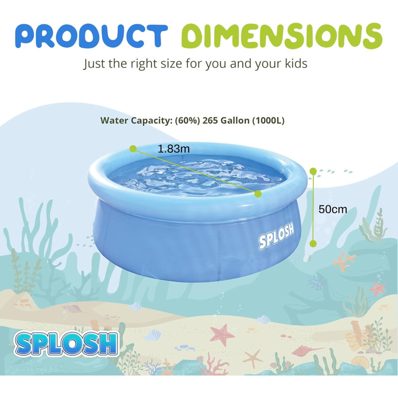 Vinyl Round Inflatable Pool 50cm H x 183cm W x 183cm L