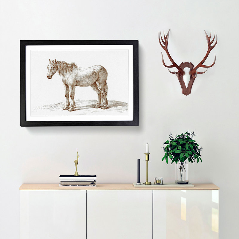 Sketch of a Horse by Jean Bernard - Picture Frame Drawing Print, Black Framed, 48cm H x 65cm W x 2cm D