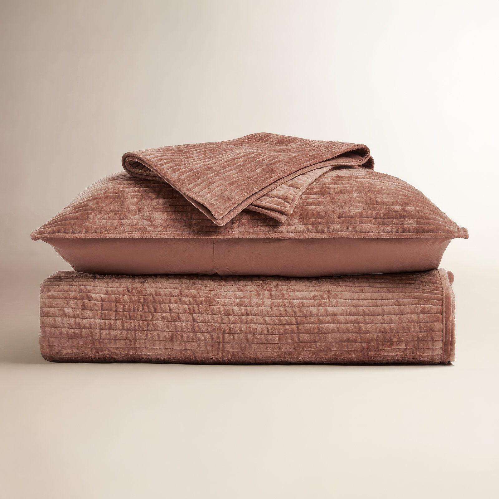 Velvet Quilt Set, Queen, Terracotta Clay