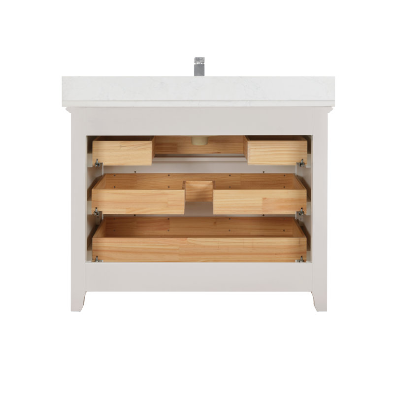 42" Solid Wood Sink Vanity  With 1' Artificial Stone Top, Dreamy White