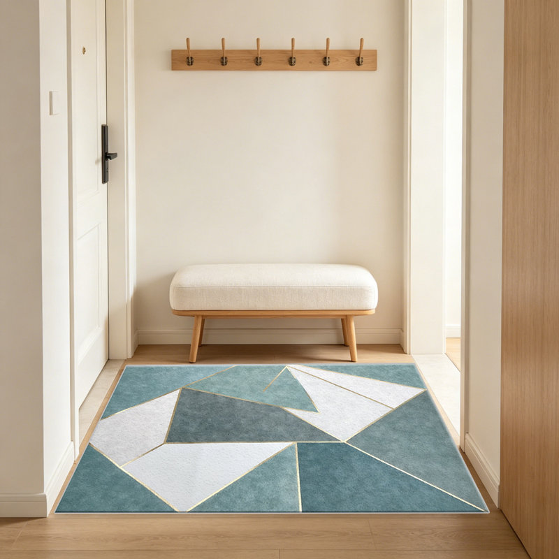 Teal Gold Geometric carpet-easy to clean, machine-washable, soft and comfortable; suitable for door mats, kitchens, living rooms, bedrooms, corridors, and laundry areas. Easy to clean, durable carpet for home decoration.