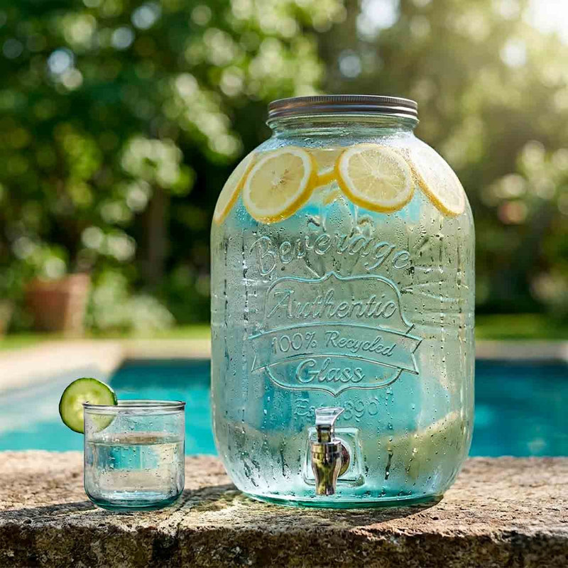 Ginnia 3,3 gallons Distributeur de boissons en verre recyclé Authentic, 3,3 gallons