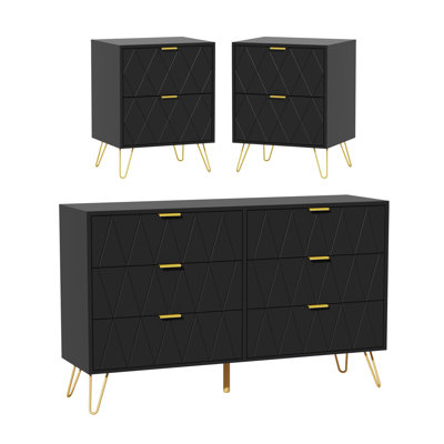 Ensemble de commode pour chambre à coucher 6 tiroirs l 47,2 po avec 2 tables de chevet