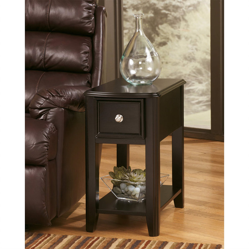 Table de bout rustique brun foncé style rustique avec tiroir de rangement