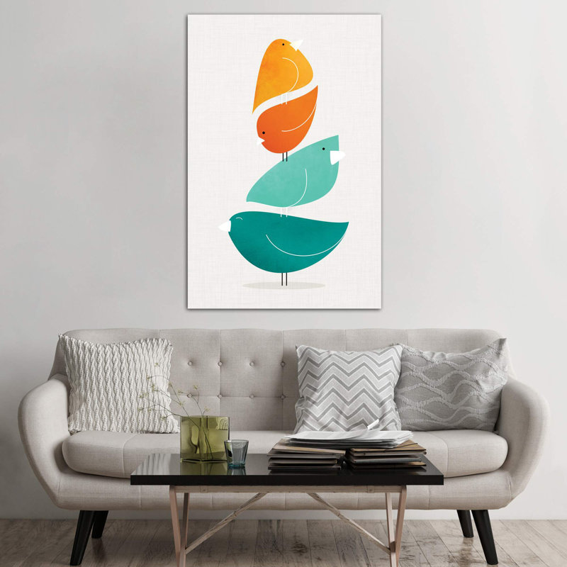 " Bird Stack II " by Modern Tropical, 60" H x 40" W x 1.5" D, Wrapped Canvas