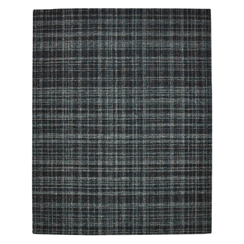 Tapis noir touffeté à la main 8 pi x 10 pi ivoire et gris anthracite,  Rectangle 8 pi x 10 pi