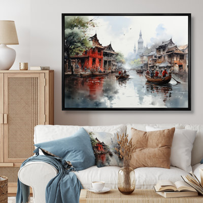 Bateaux au Vietnam, marchés flottants, reproduction d'art sur toile