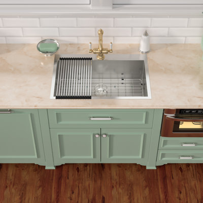 28" L x 22" W Drop-in Kitchen Sink 16 Gauge Stainless Steel Kitchen Sink Single Bowl Kitchen Sink