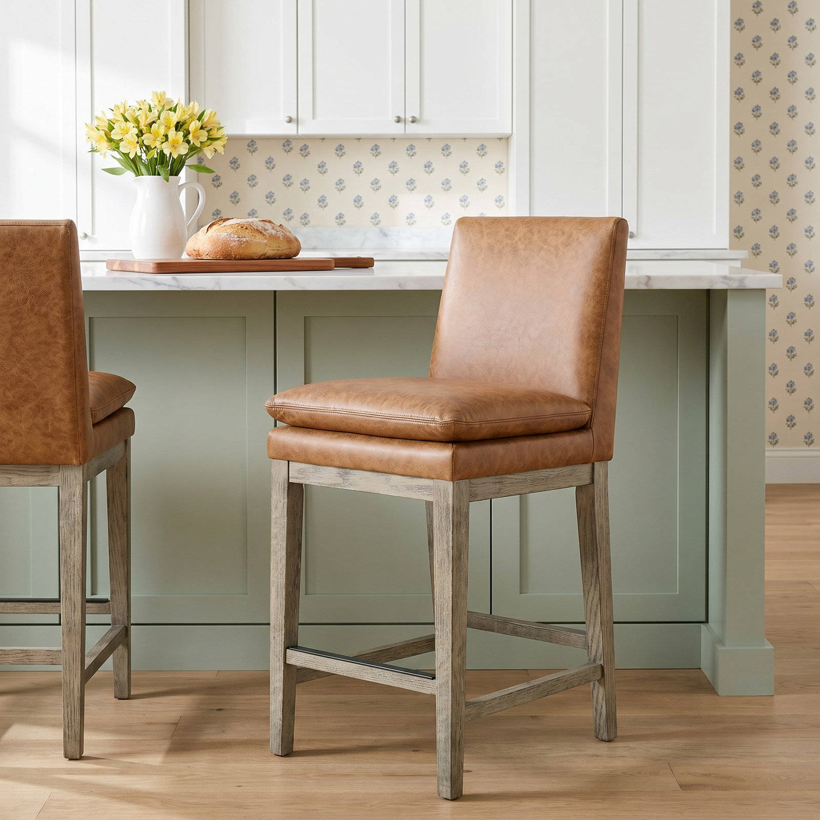 Bethea 26" Bar Stool, Marseille Brown Genuine Leather