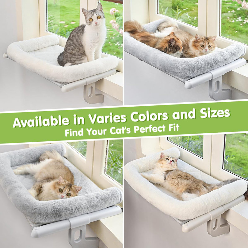 Large Grey Plush Cat Window Sill Perch with Bolster