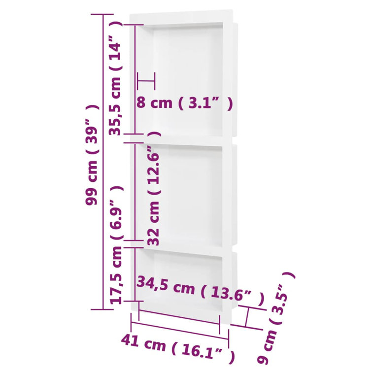 Rectangular shower niche with two compartments 16 x 20 x 4