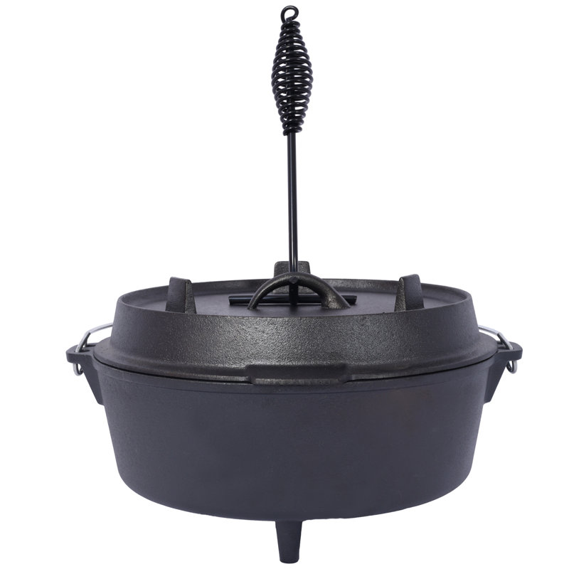 Cocotte en fonte pré-assaisonnée avec couvercle, capacité de 6 pintes