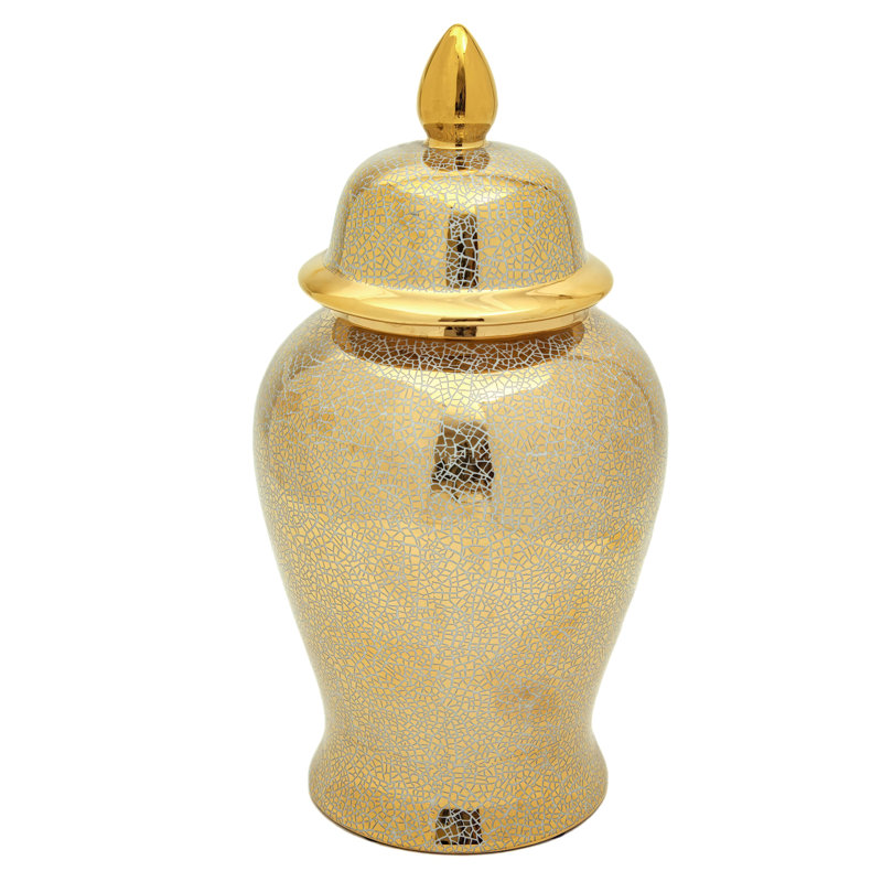 Pot de temple chinois intemporel, 18", Doré craquelé