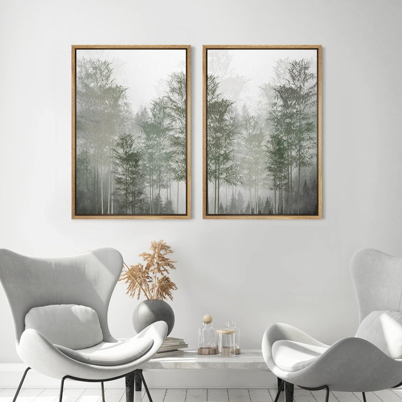 «Amboo Misty Fog Forest Tree», reproduction sur toile encadrée 2 pièces, H 36 po x l 48 po x P 1,5 po, Naturel