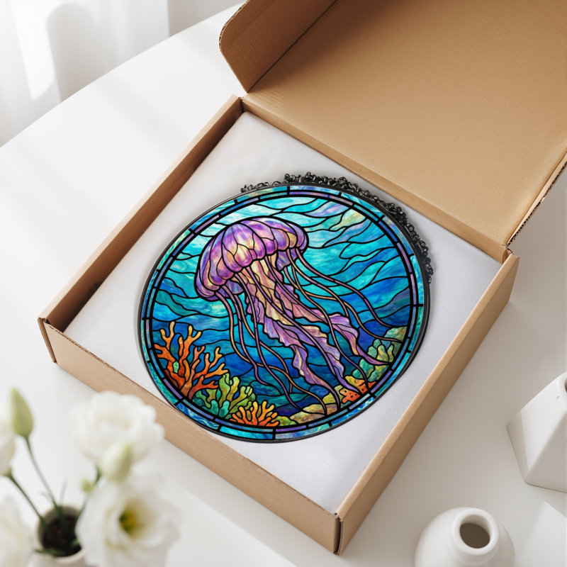 Panneau de vitrail 12 "H Jellyfish Coral, H 12 po x l 12 po
