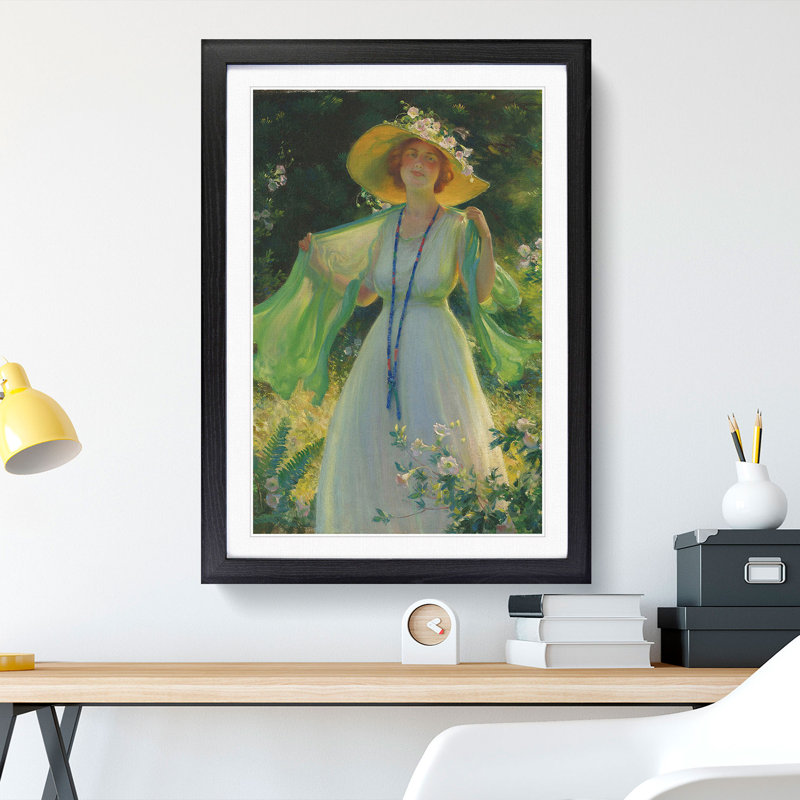Lady in a Summer Garden by Charles Curran - Picture Frame Painting, Black Framed, 36cm H x 27cm W x 2cm D