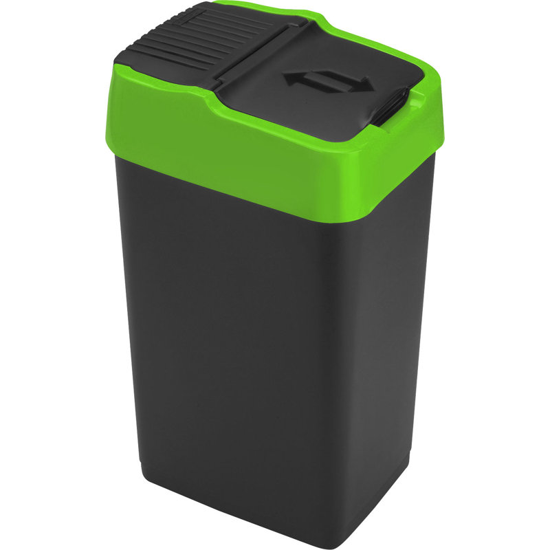 Plastic Swing Top Kitchen Trash Can, Green, 21, 43cm H x 23cm W x 29cm D