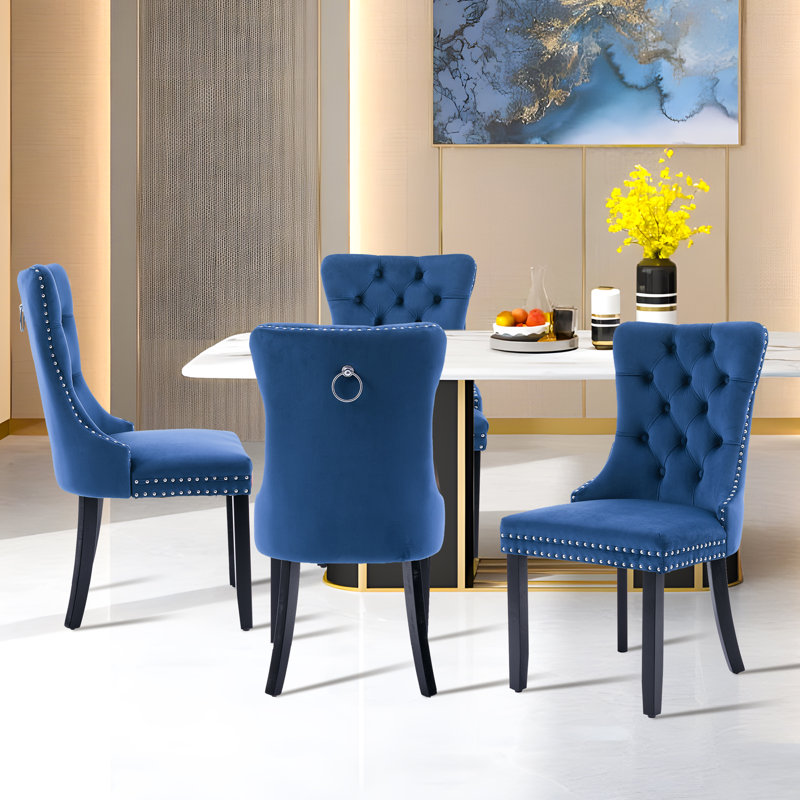 Chaise de salle à manger Kenta, Noir, Bleu marine