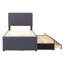 Lit plateforme simple tapissier avec lit gigogne et 3 tiroirs, tissu en lin, gris-2076387341
