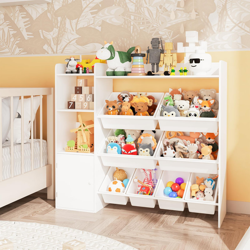 43.5 in W Kids Toy Organizers and Storage Toy Storage Box with 8 Bins 4-Tier Children Toy Storage, Kid Bookshelf for Playroom Organization Bookcase for Boys and Girls Nursery Book Shelf for Craft Room