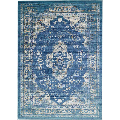 Tapis décoratif bleu oriental/beige Alesund