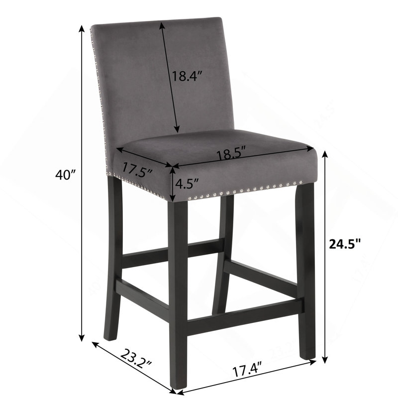 Tabouret de comptoir contemporain en velours avec garniture cloutée, ensemble de 2
