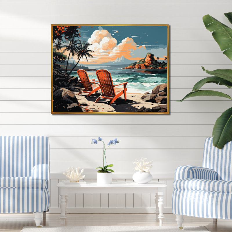 Ambriah Beach Tropical Vibes VI sur toile, 12" H x 20" W, Cadre flottant doré
