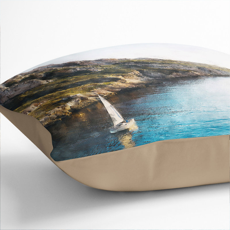 Sailboat in Marseille France Painting Scatter Cushion, 40cm H x 40cm W x 15cm D, Stone