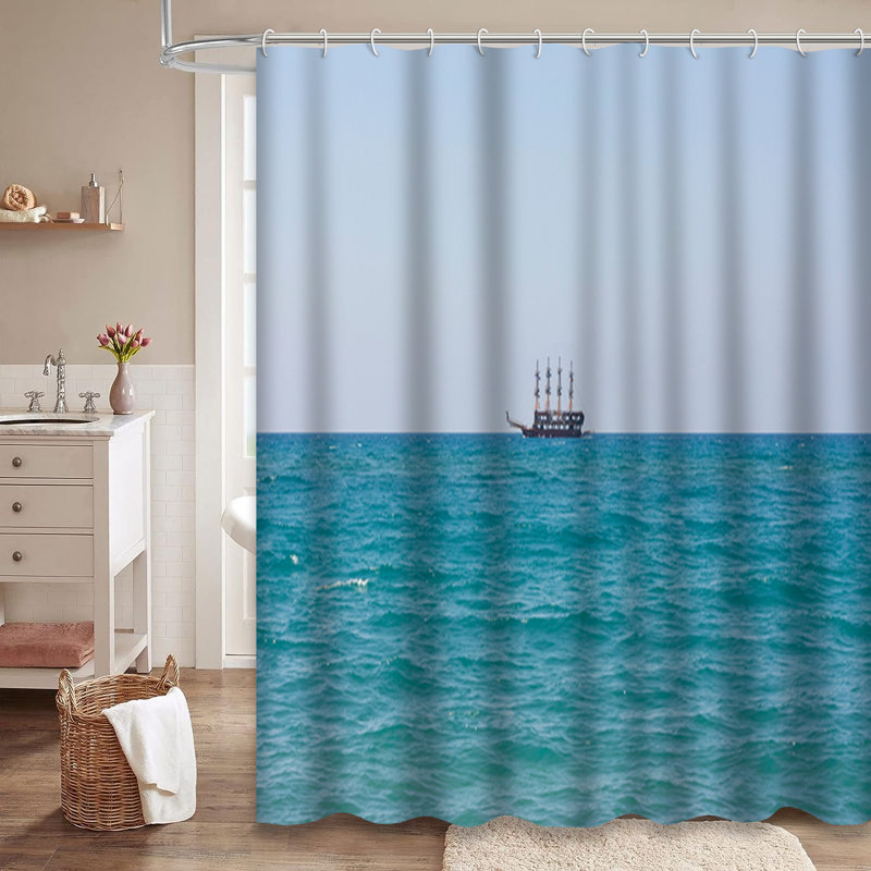 Rideau de douche bateau bleu avec 12 crochets Ship Adventure, L 72 po x l 84 po