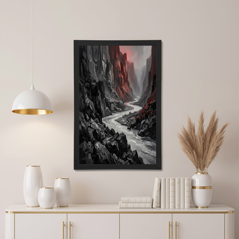 «Winding River In Dark Rocky Canyon with Red Rock Walls», art mural, H 24 po x l 36 po