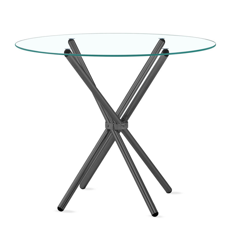Wrought Studio™ Flat Round Hydra Breakfast Table, Clear 1/2" Thick Glass Dining Table Round with Base, Glass Kitchen Table, Elegant Dining Table for Dining Room