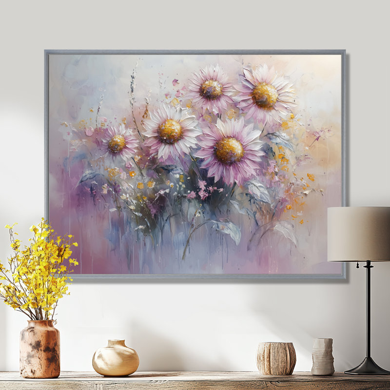 Illya - Floral Wall Art, Argent argent, H 12 po x l 20 po, Impression encadrée flottante