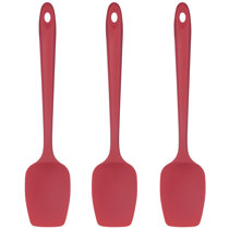 Silicone Nonstick Mixing Spoons Set 2, High Heat Resistant, Hygienic Design  Cooking Baking Spoons Set for Stirring, Mixing and Serving,Red and Black