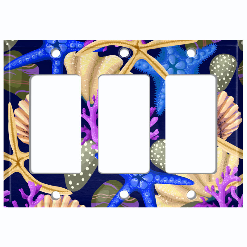 Metal Light Switch Plate Outlet Cover (Star Fish Deep Ocean Clam Coral Blue  - Single Toggle)