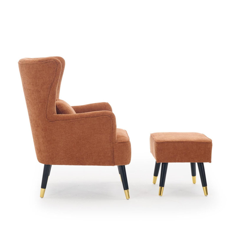 Ivanka 77Cm Wide Armchair and Ottoman, Chenille, Orange
