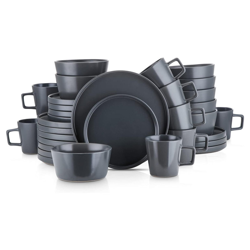 Stone Lain Celina Stoneware 16 Piece Dinnerware Set, Service for 4, Gray Matte, Gray Matte