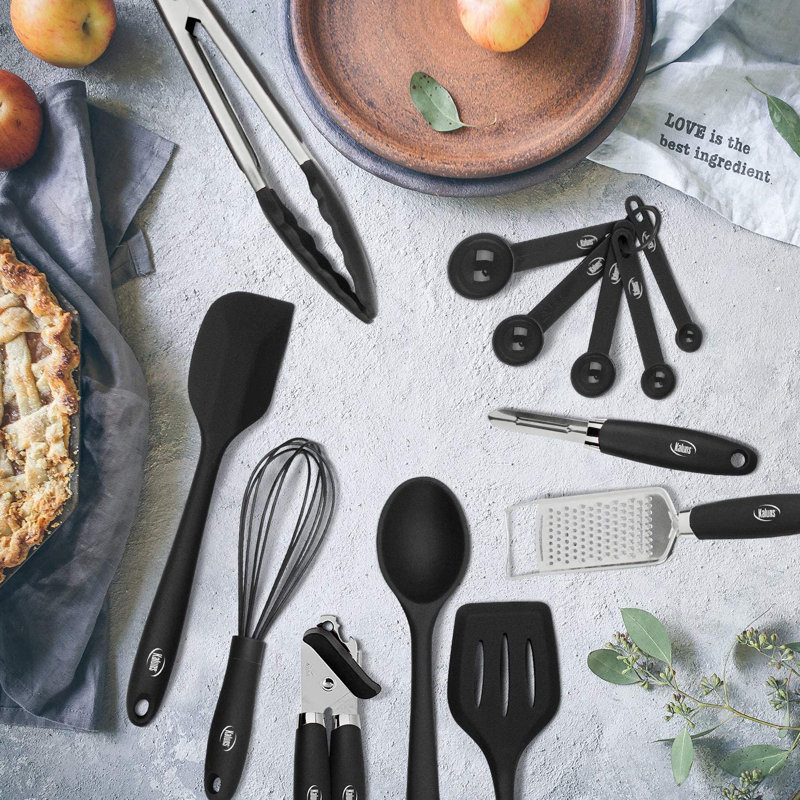 24-Piece Black Silicone and Stainless Steel Cooking Utensil Set