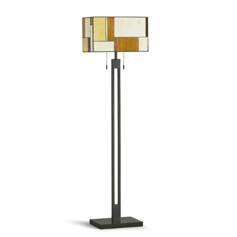 Aayush 62" H Modern Tiffany Glass Floor Lamp -Warm Tone, Cream/Orange/Yellow;Brown