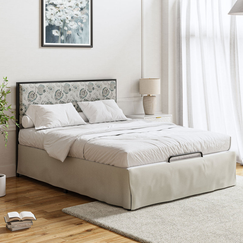 Neilius Upholstered Platform Bed with Washable Slipcover, King, Pattern Medallion