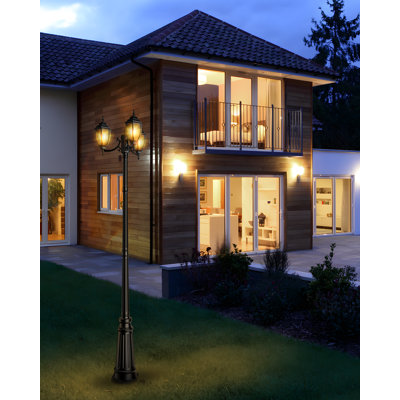 Lamp Post Outdoor Lighting, 3-Head Black Hard Wired Pole Light For Outside, E26 Base Maximum 100W (Bulb Not Included), Waterproof Street Light Fixture For Yard, Garden, Driveway (Classic)