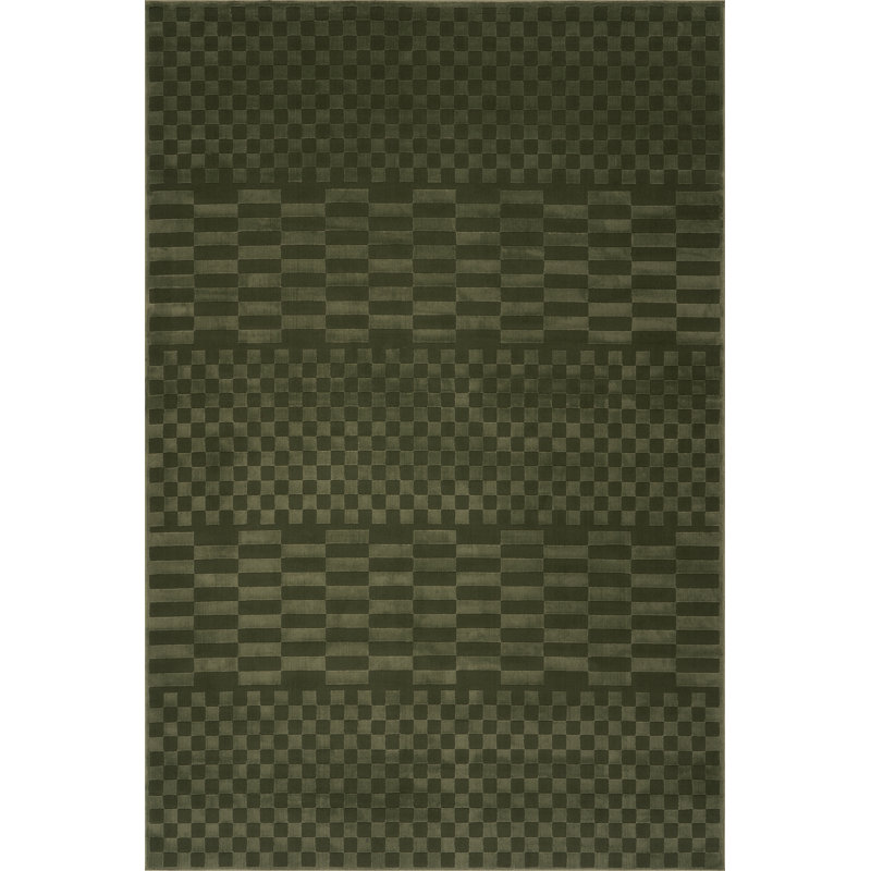  Faelora Checkered Washable Area Rug, Rectangle 6'7" x 9'1", Green