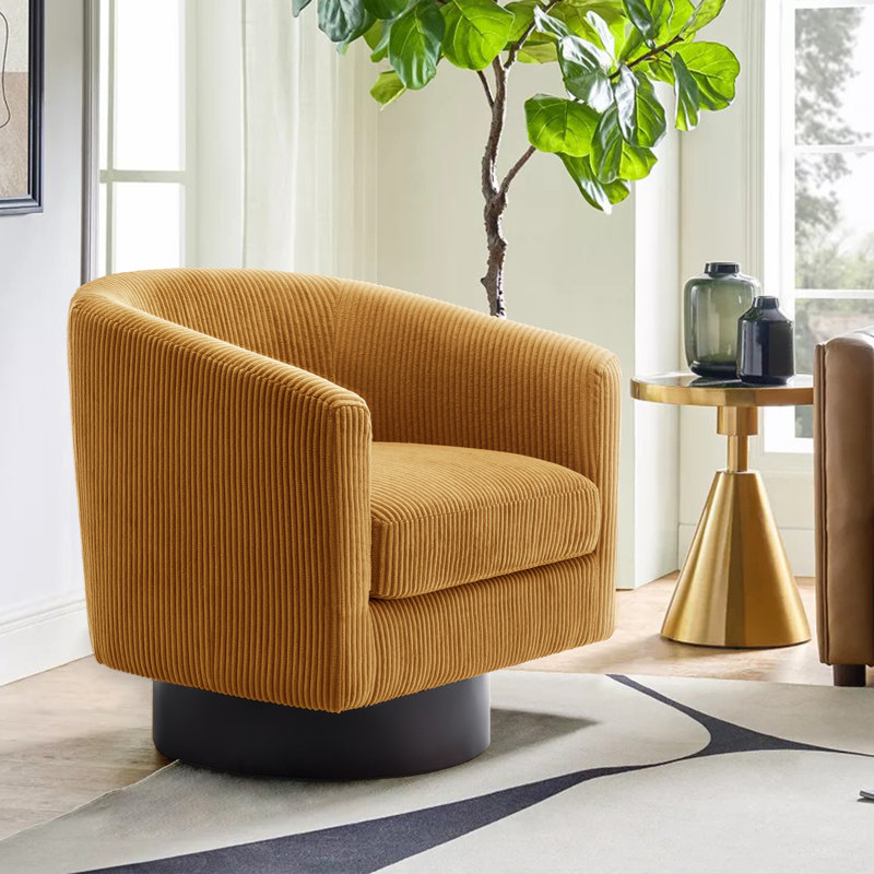 Bennett 72.1Cm Wide Swivel Barrel Chair, Orange Corduroy