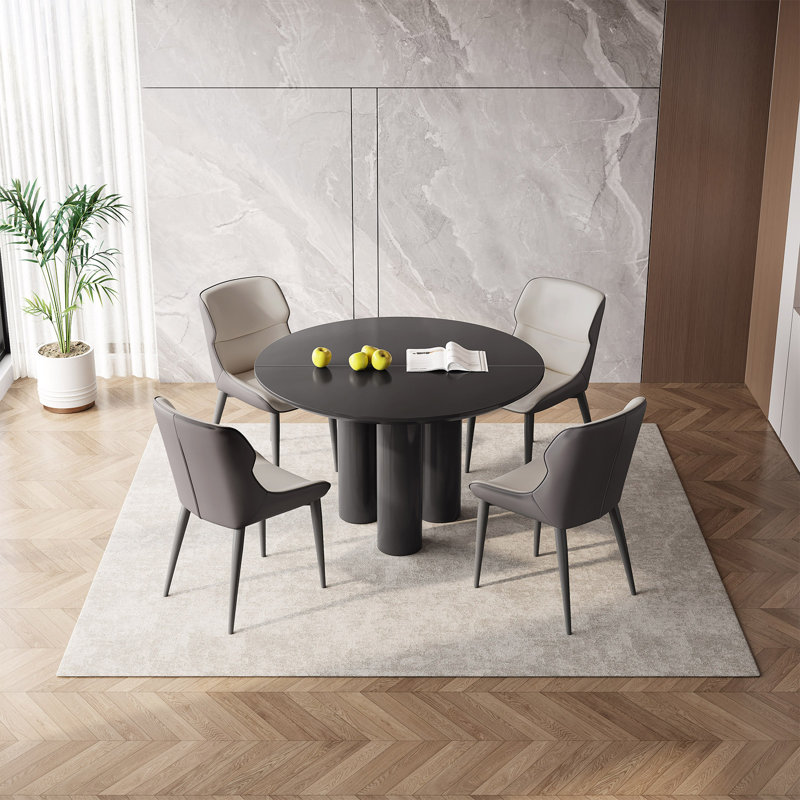 46.06" Modern Round Black Dining Table Set with 4 Chairs for Kitchen, Bar, Living Room, Small Space