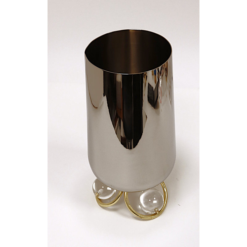Vase argenté avec base sphérique transparente - H 10,6 po