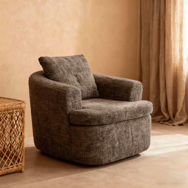 Accent Chair with Metal Frame, Upholstered Living Room Chairs with Cushions, Brown