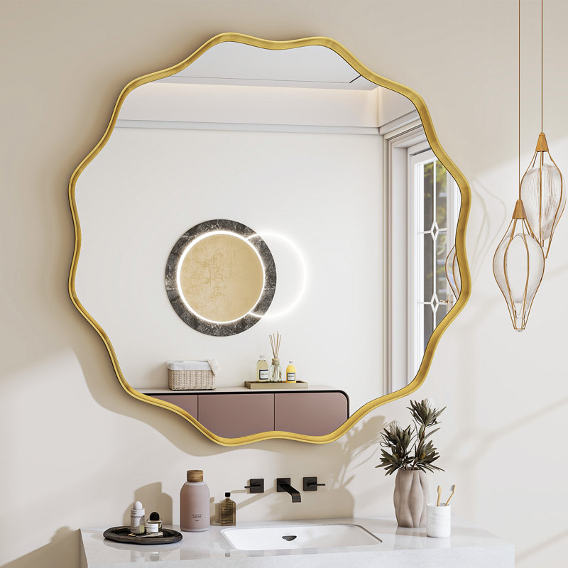 Miroir décoratif mural rond, 36 po x 36 po, Doré