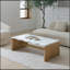Table basse moderne Whisper of Waves, plateau en faux marbre blanc avec base en bois massif, forme organique pour le salon et le bureau-1517006281