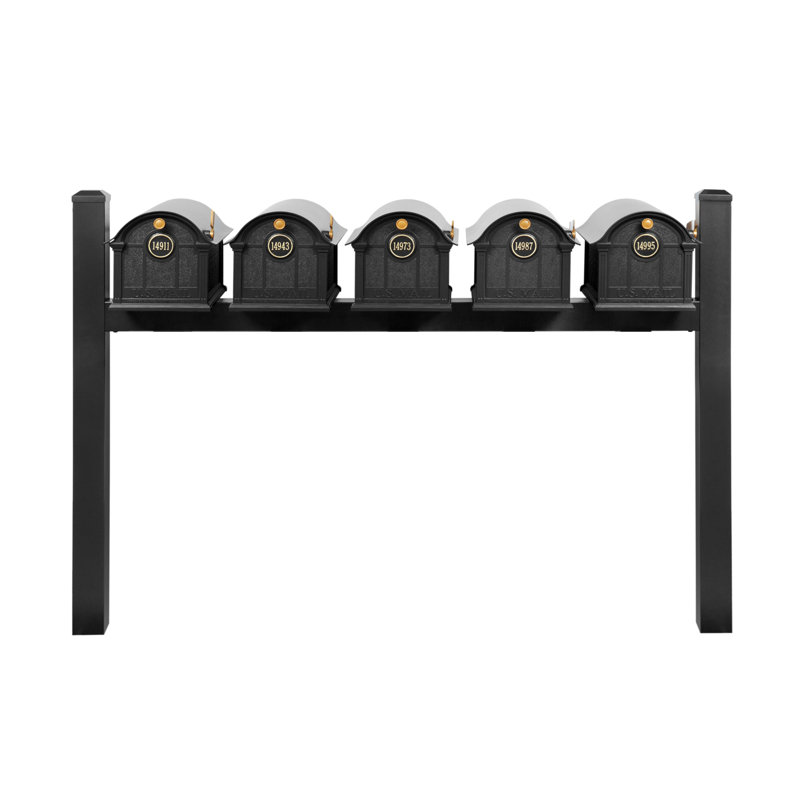 Balmoral Quint Mount Mailbox /w/ Pyramid Caps & Personalized Door Medallion (5 Mailboxes, Quint Mount Rack, 5 Medallions)