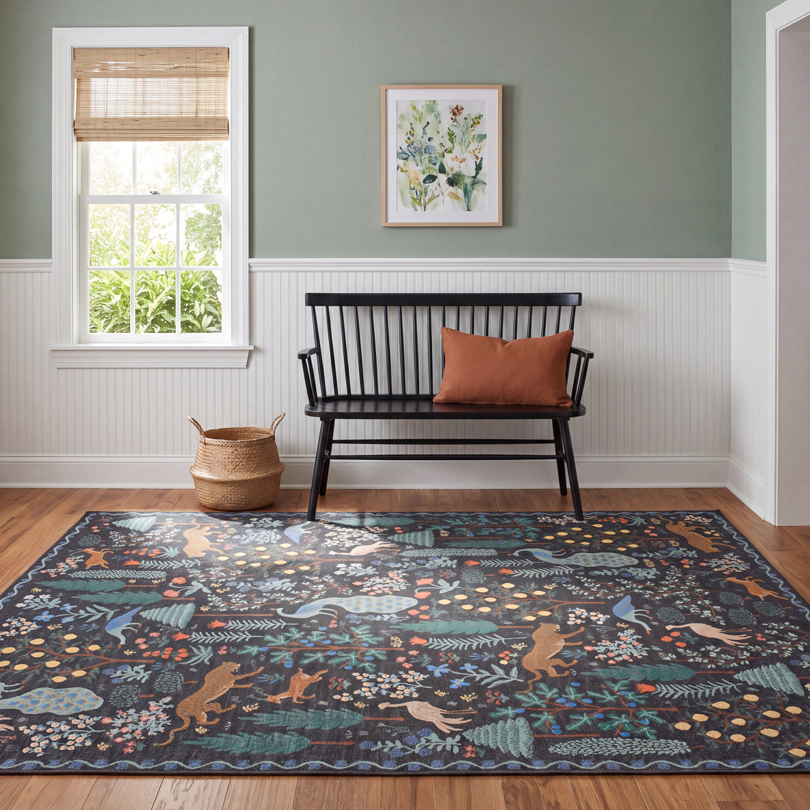 Rifle Paper Co. x Loloi Black Floral Rug, Rectangle 7'6" x 9'6"