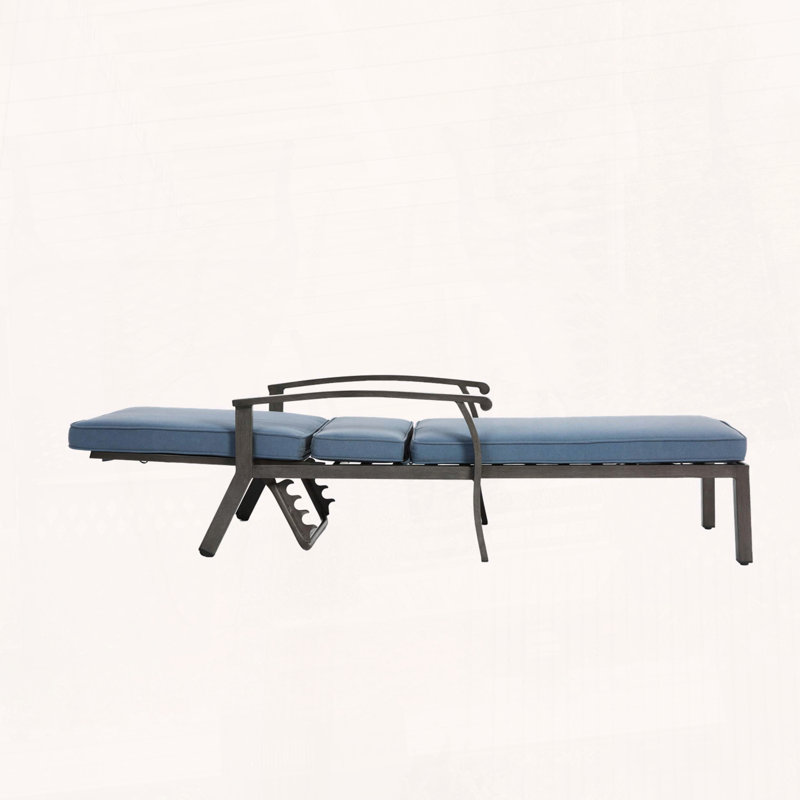 Chaise longue en fonte d'aluminium avec inclinaison à 5 positions et roulettes, Bleu